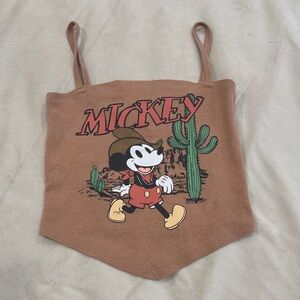 Brown Mickey Mouse Spaghetti Strap Crop Top